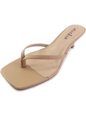 Michia Midi Low-Heel Thong Sandal in Nude size 10